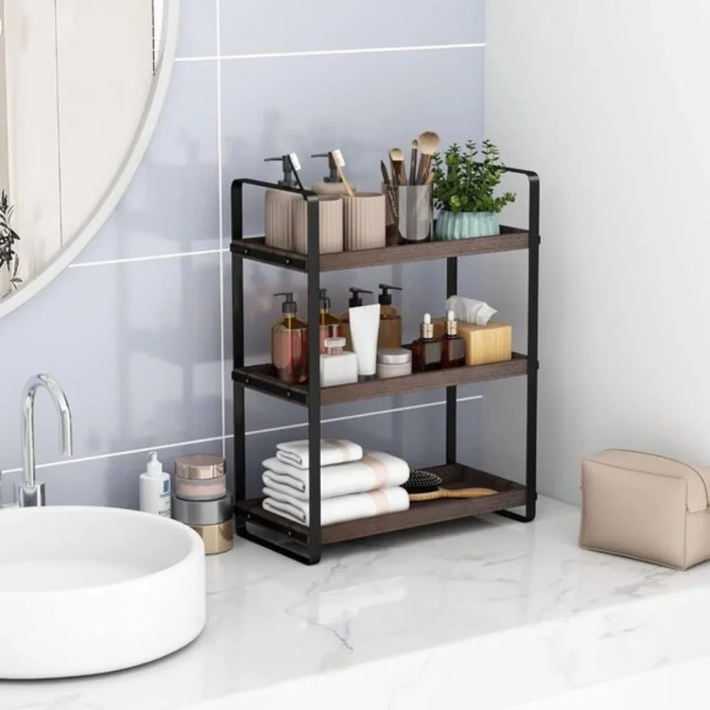 New 3-Tier Makeup Shelf for Cosmetic Storage & for Room Decor - Brown
